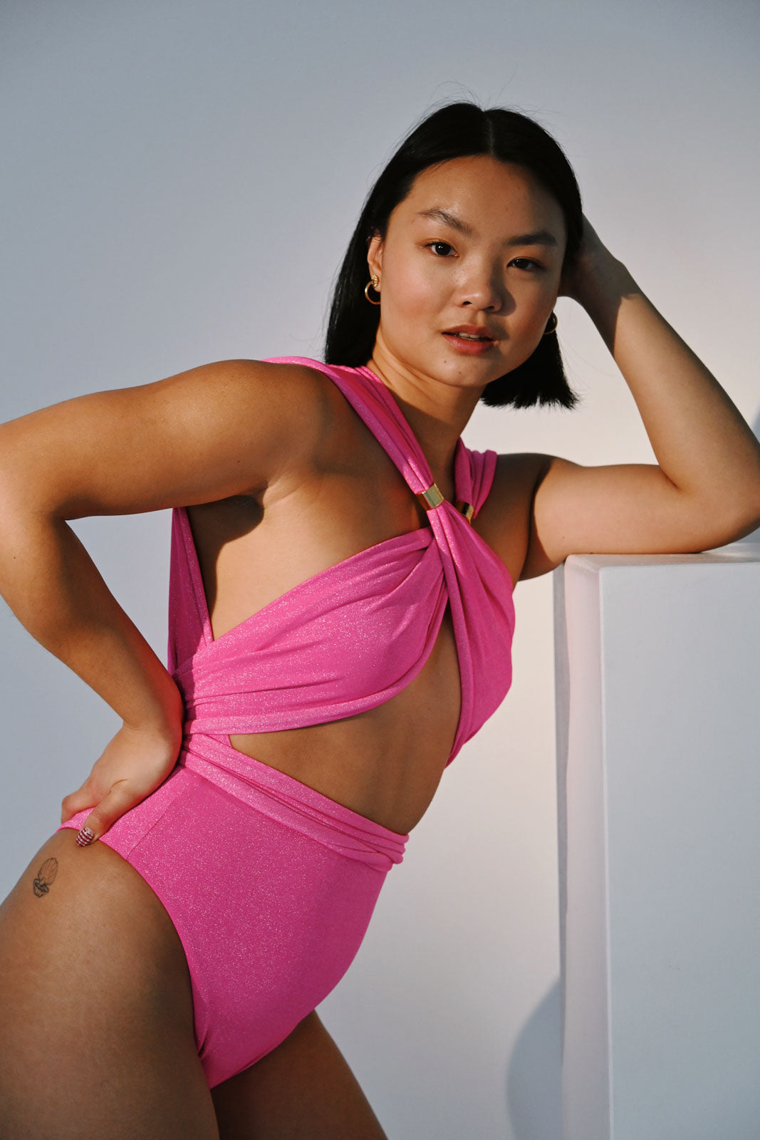 Sustainable & Convertible Sparkle Swimsuit Pink Orchid