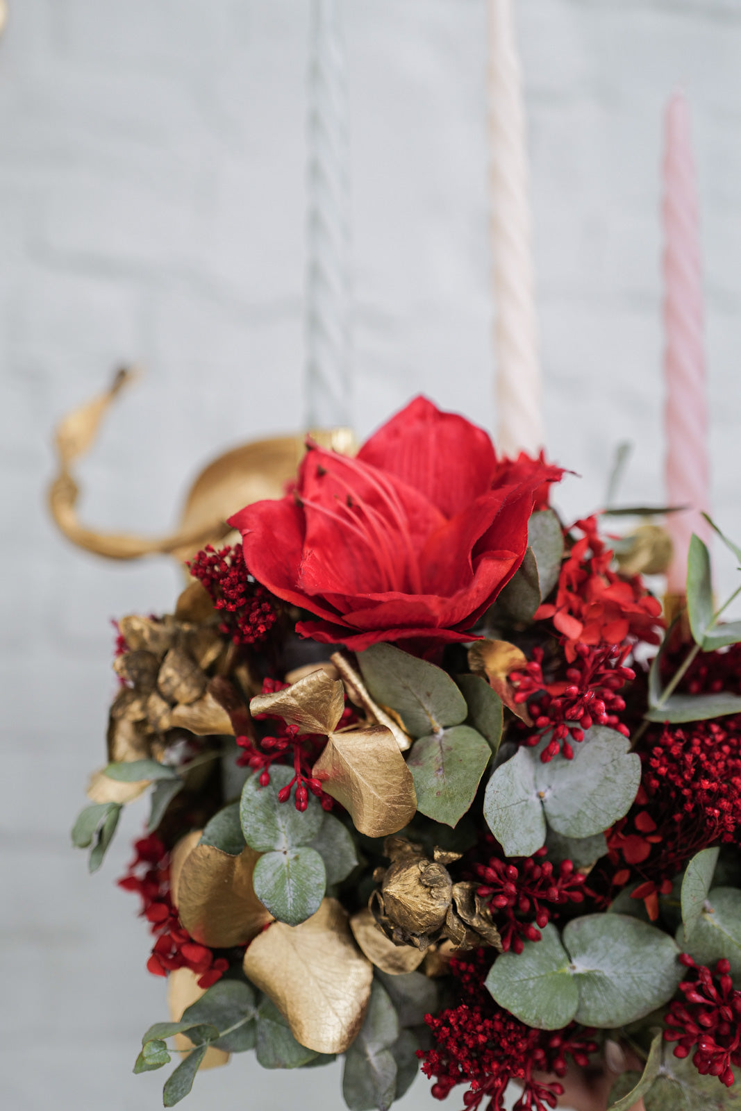 Dried Flower Christmas Blooming Block Red