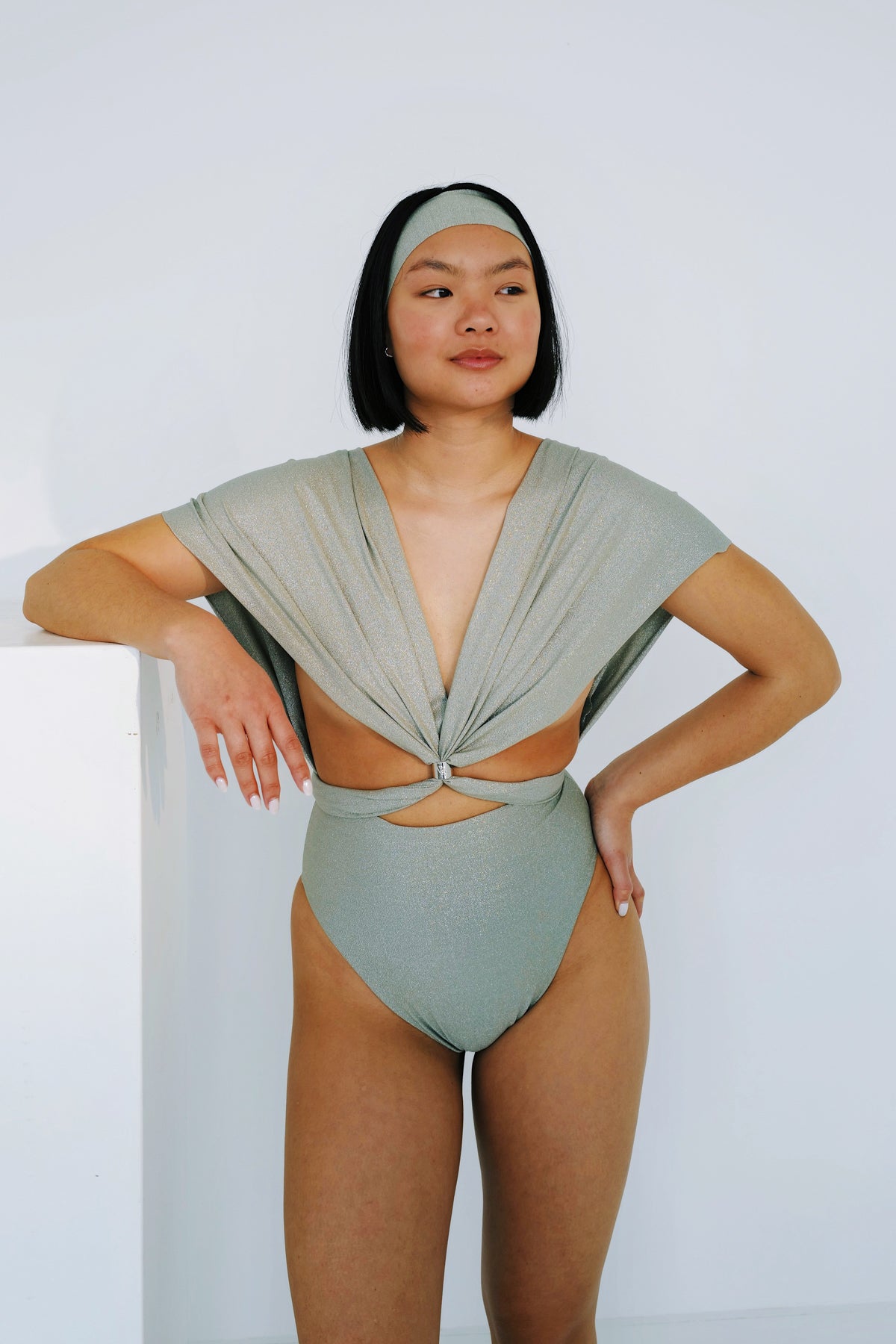 Sustainable & Convertible Sparkle Swimsuit Pistaccio Island