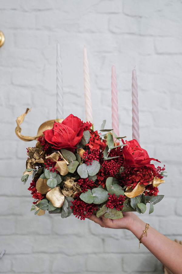 Dried Flower Christmas Blooming Block Red