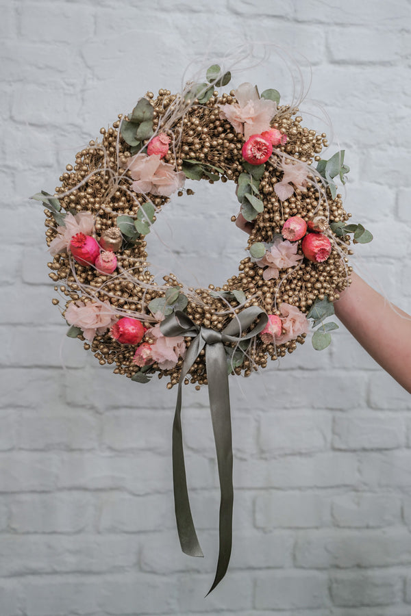 Adventskranz Dried Flower Christmas Wreath Goldie 2025