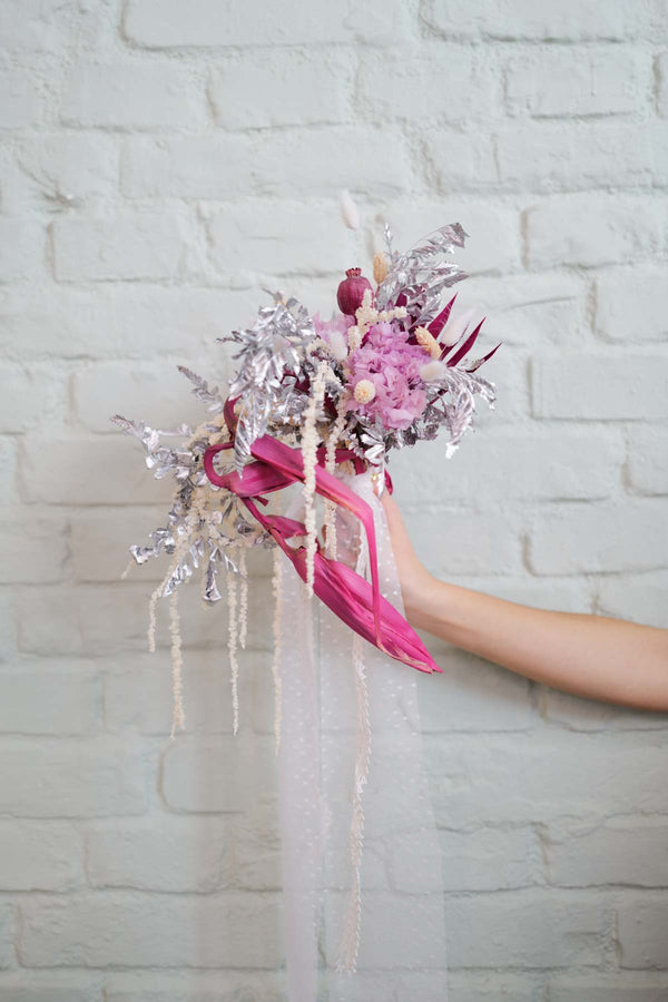 Dried Flower Bridal Bouquet Pink Lotus