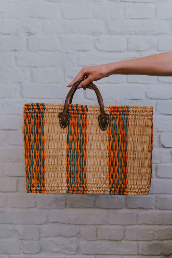 Moroccan large beach bag ORANGE ZIG ZAG