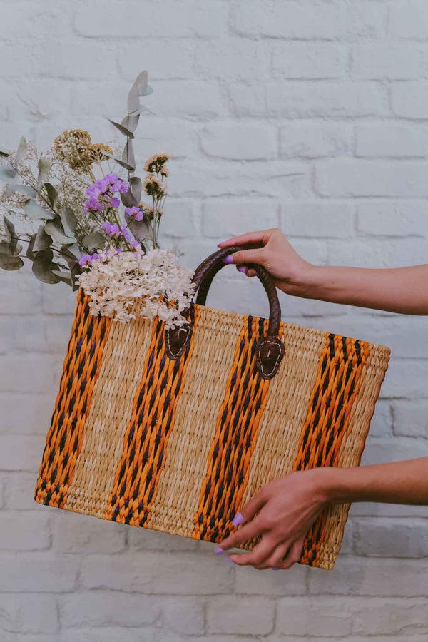 Moroccan large beach bag ORANGE ZIG ZAG