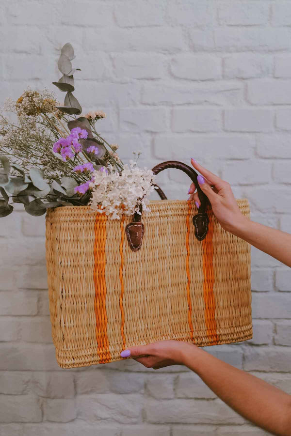 Maroccan large beach bag ORANGE LINES