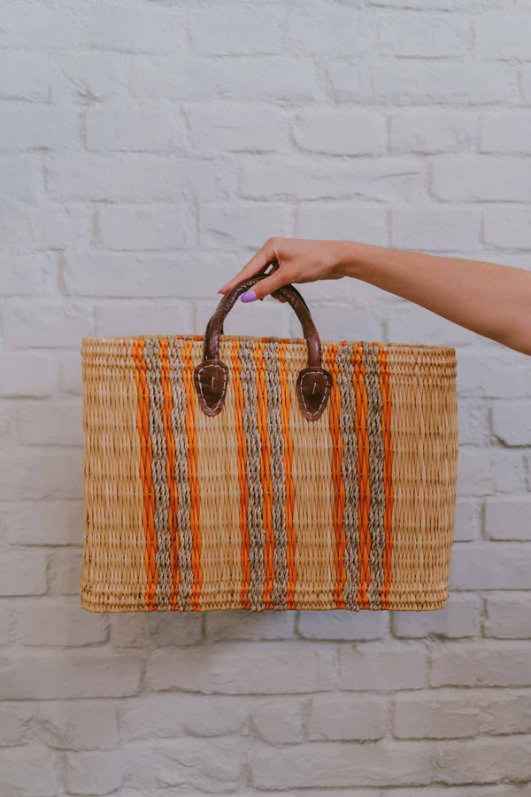 Moroccan large beach bag ORANGE & BEIGE STRIPES