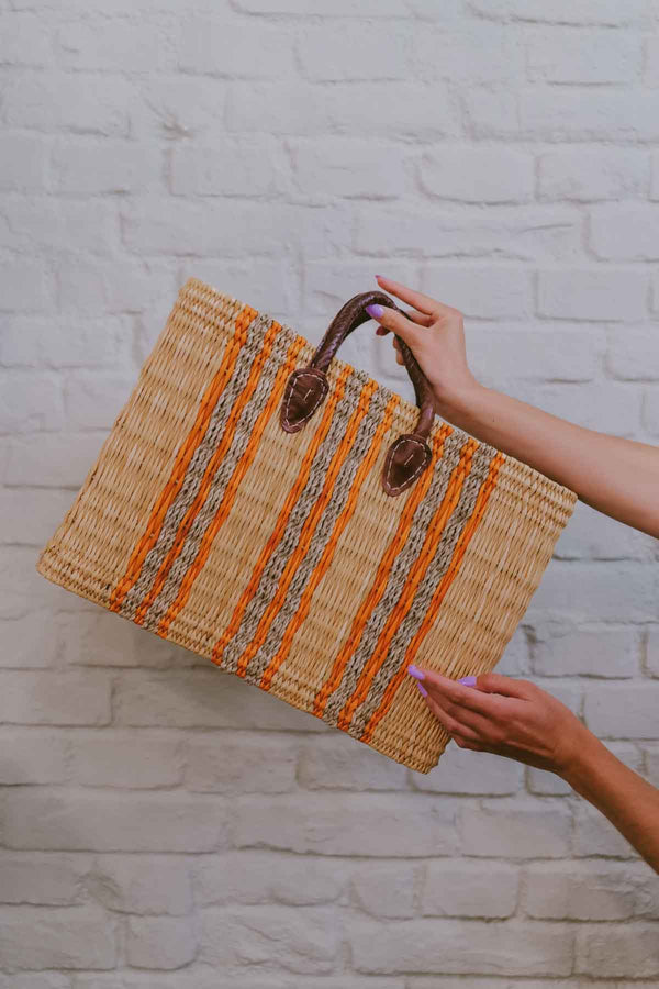 Moroccan large beach bag ORANGE & BEIGE STRIPES