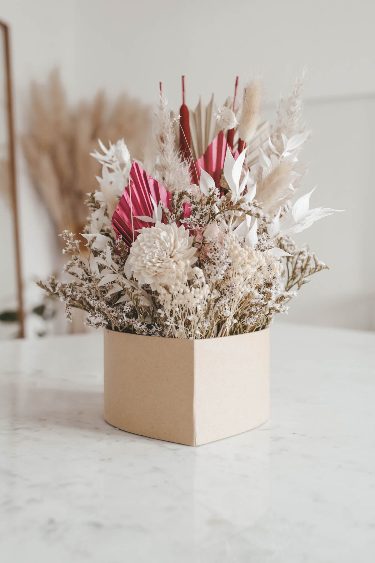 Fuchsia Heart Dried Flower Box