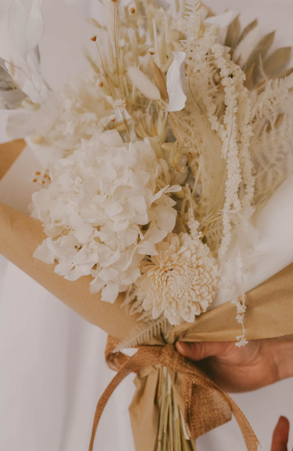 Bouquet of preserved and everlasting Hydrangea Ivory